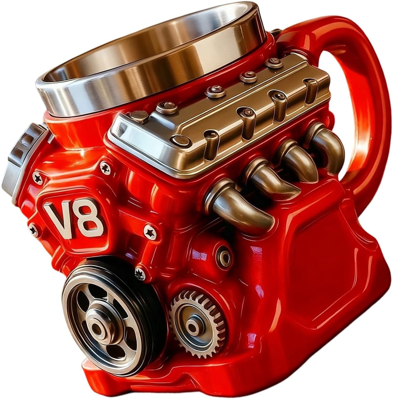 V8 Engine Coffee Mug Cup Retro Stainless Steel Interior Gift Automotive