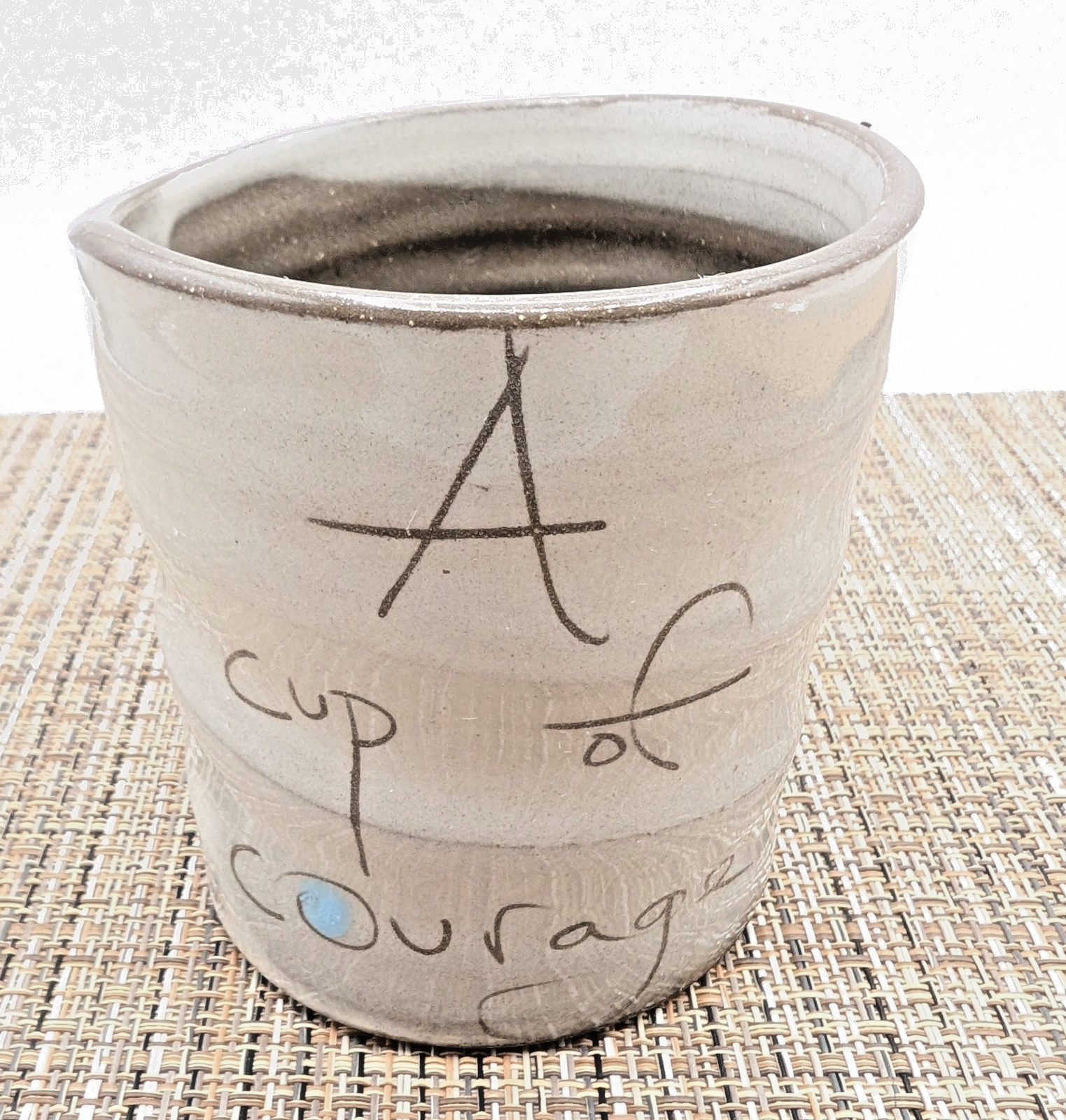 ZPOTS Studio Pottery “A Cup of Courage .. Drink It” Cup Hand Made Stamped