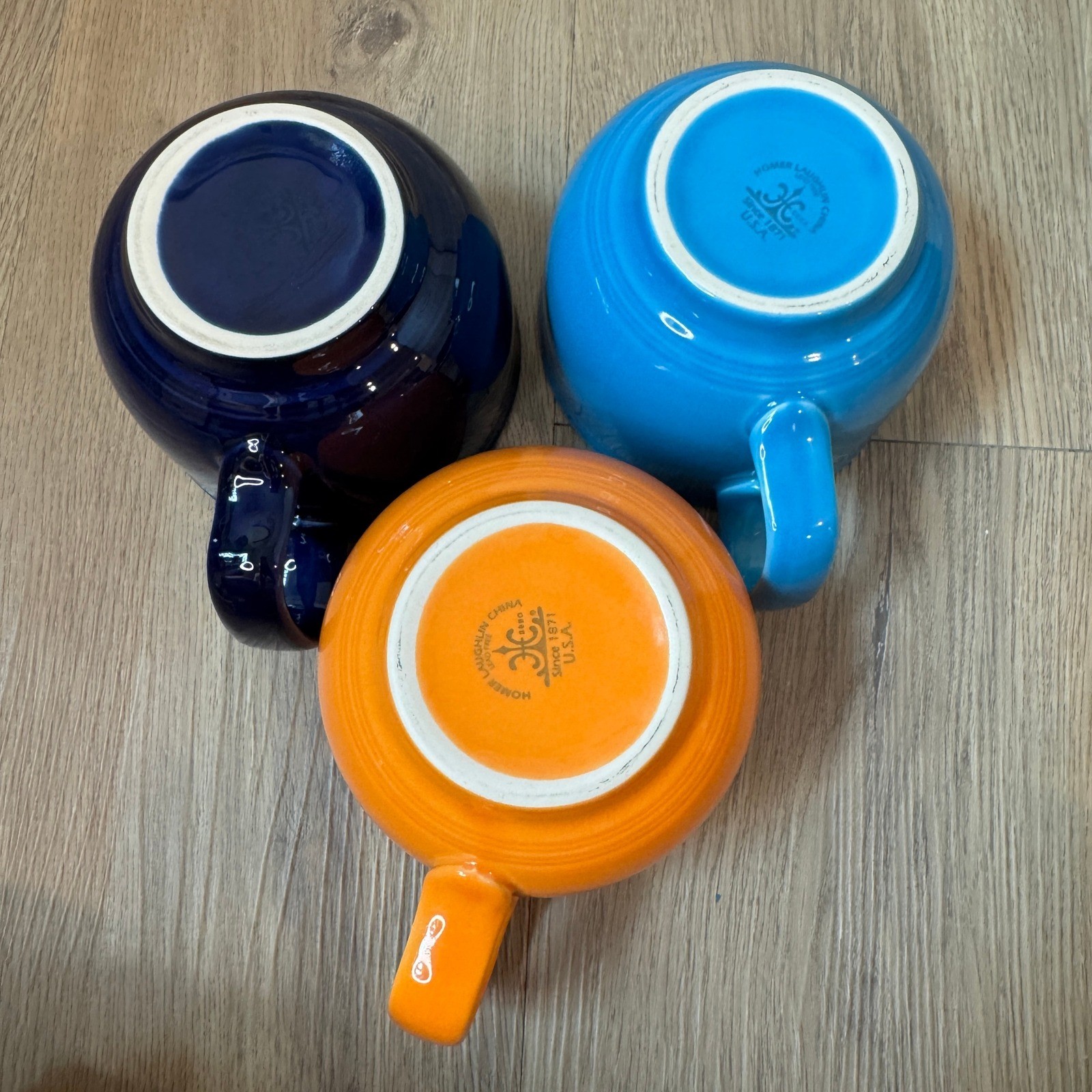 Fiestaware Jumbo Chili Mugs Set of 3 Cobalt Poppy Peacock Blue 18oz Cups USA