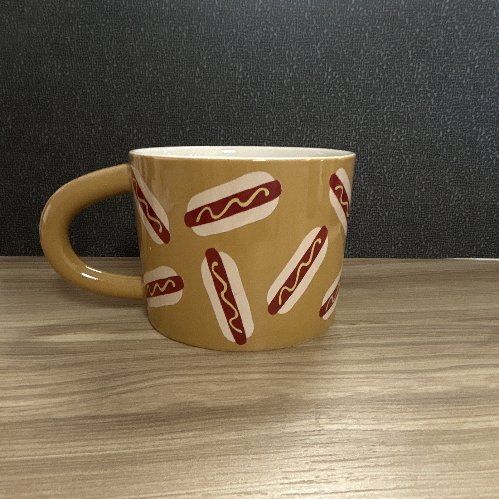 Room Essentials 12 oz Stoneware Coffee Mug Beige Hot Dog Novelty Microwave Safe