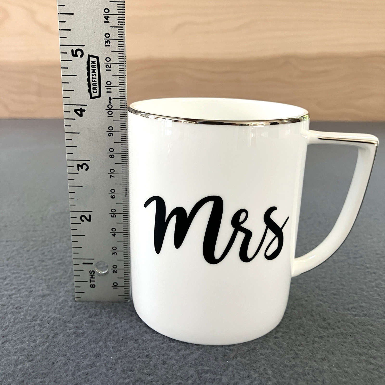 Olivia & Oliver Set Of Mr. and Mrs. White w/Silver Rim Bone China Coffee Cups