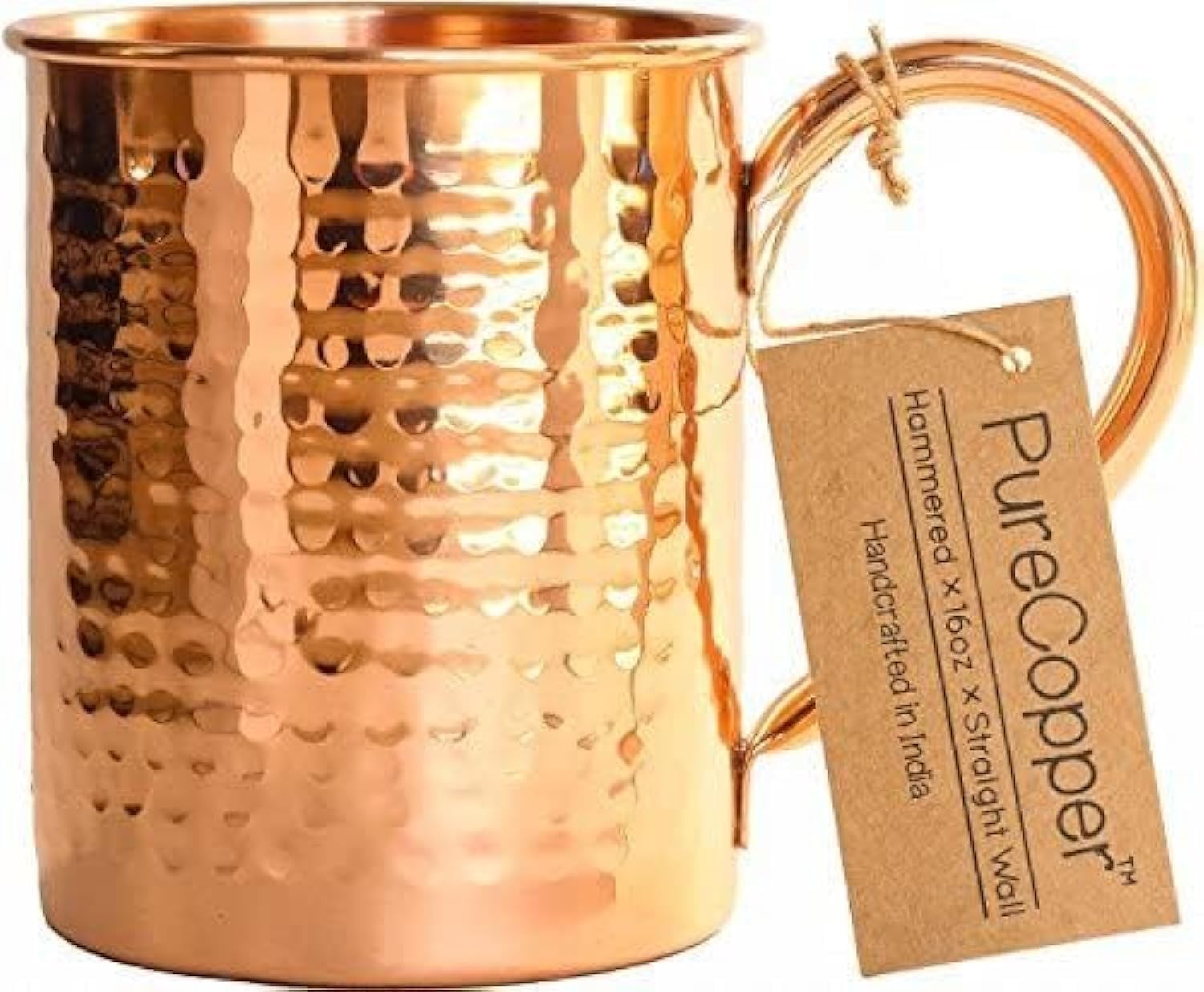 100% Copper Mug for Moscow Mule – 12Oz Hammered Pure Copper Thick Straight Wall