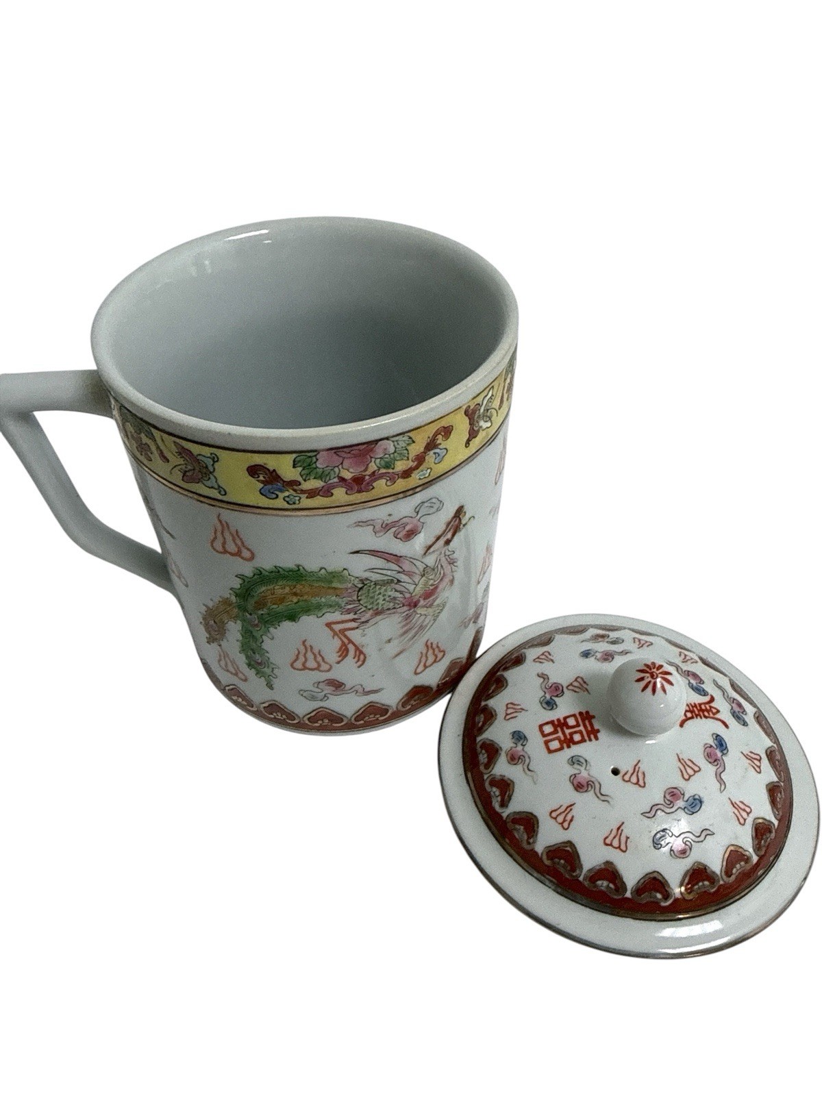 Set Of 4 Traditional Porcelain Chinese Tea Mugs WithLids Auspicious Dragon Motif