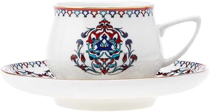 Turkish Porcelain Coffee Cup Set for 6-12 Pc Espresso Cups & Saucers,Traditional