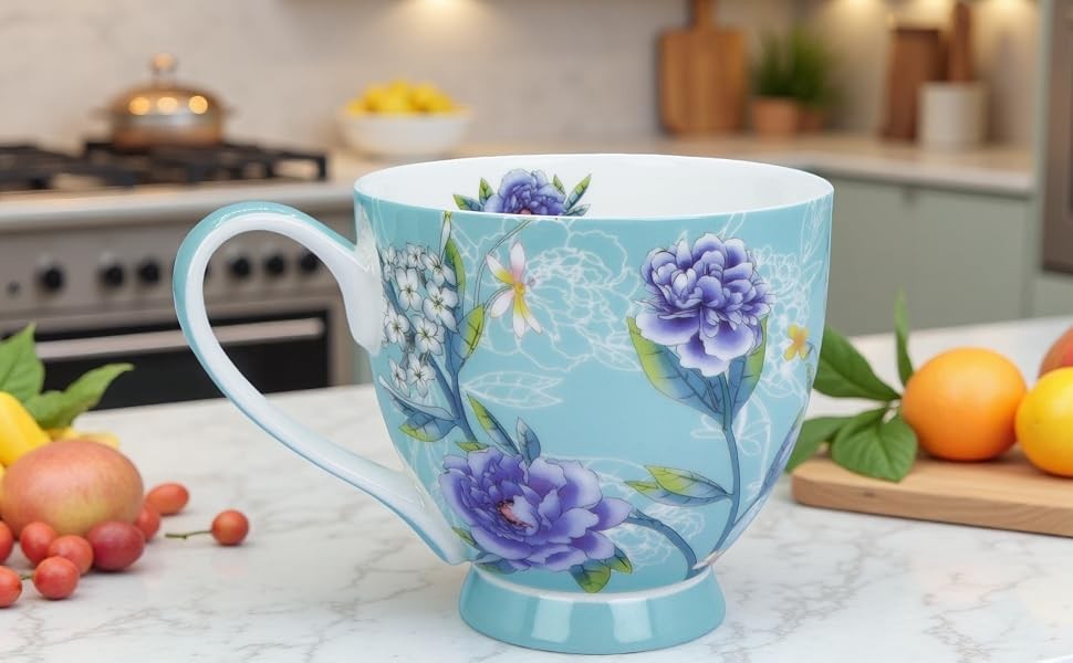 16oz Floral Bone China Mug for Tea & Coffee Lovers Elegant Mugs Daily Use |