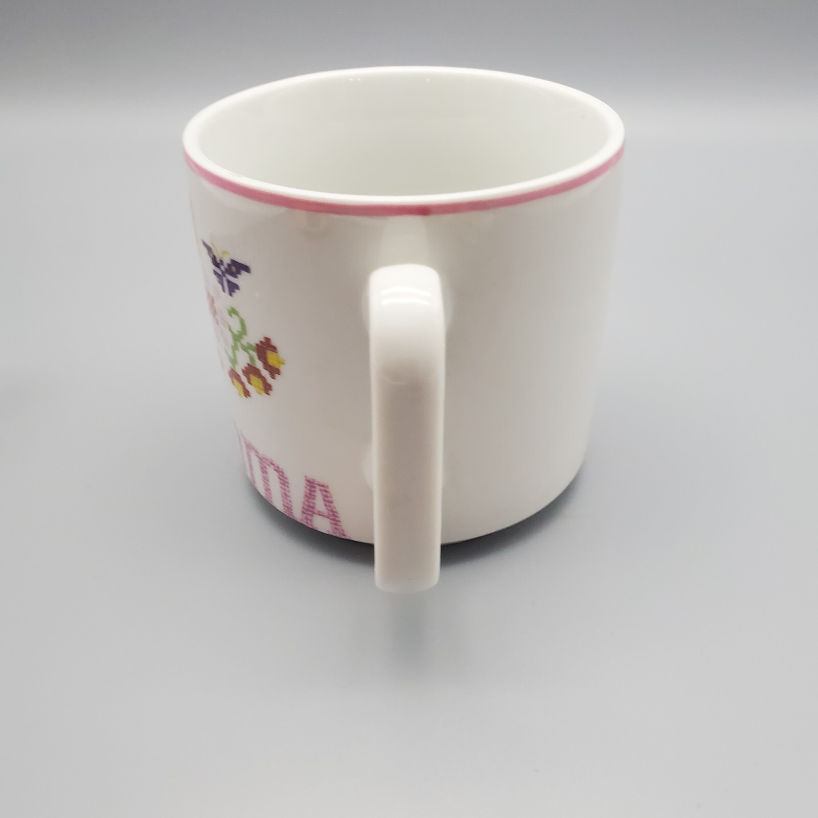 Vtg Lefton Grandma Mug Coffee Tea Needlepoint Print Spring Flowers Butterflies