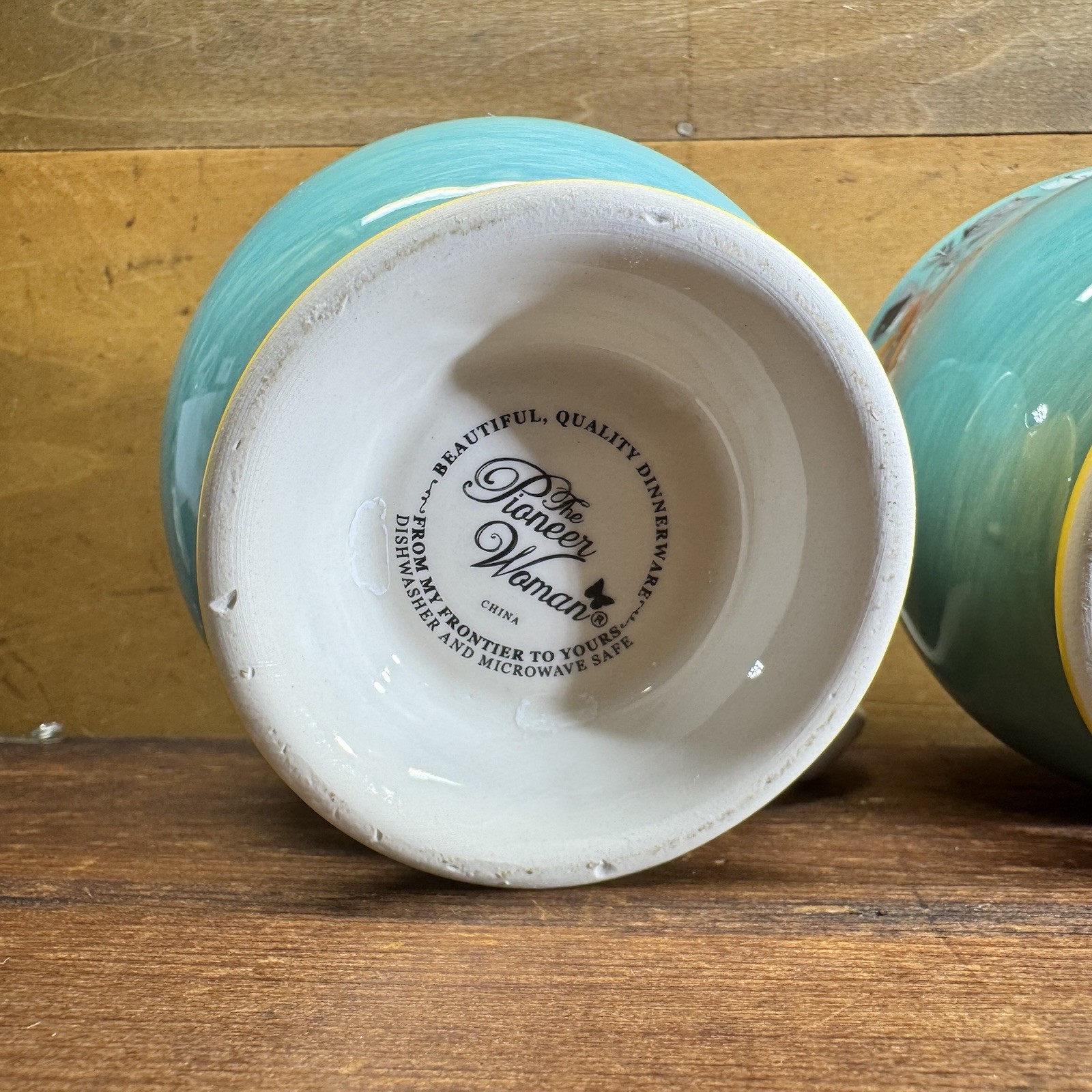 4 Pioneer Woman Mug Flea Market Footed Teal Yellow Flowers Turquoise Floral Farm