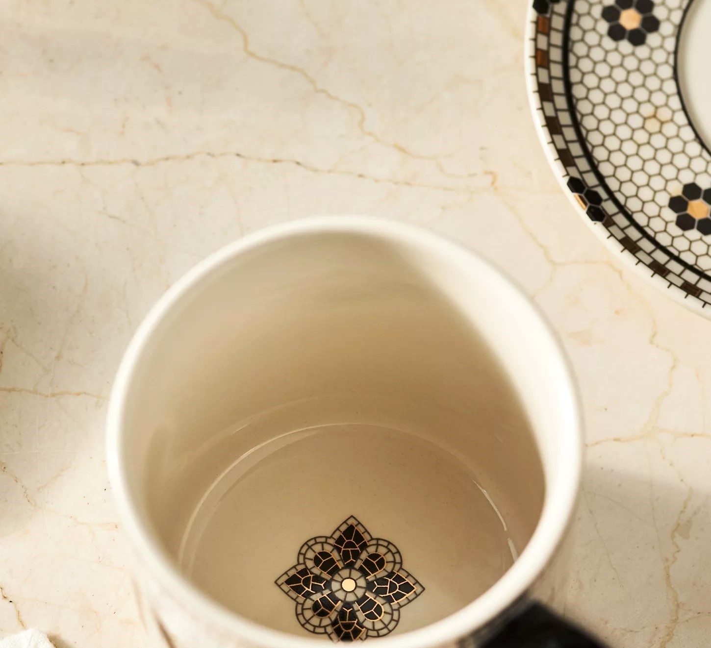 Anthropologie Bistro Tile Mug “PARIS” 24K Gold Decaled Glazed Stoneware New