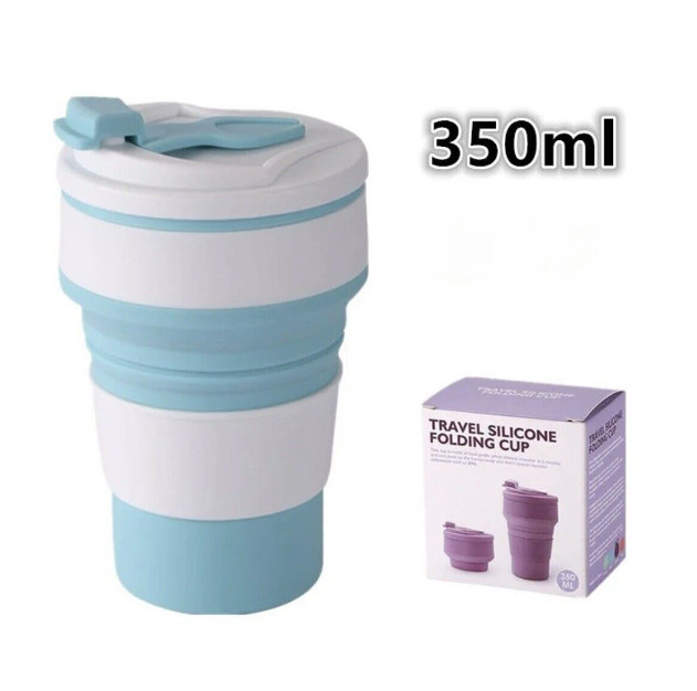 Folding Cup Collapsible Coffee Mug W/Lid Sport Hike Gym Travel Outdoor Portable