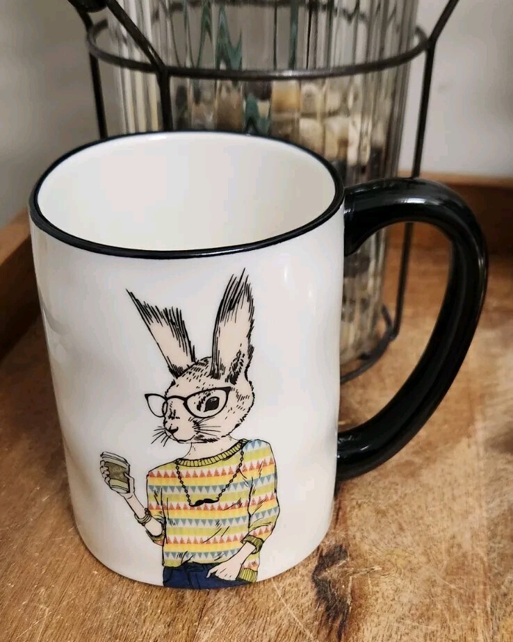One(1) Signature Housewares Inc Hipster Pinup Coffee Mug Cup Rabbit NEW 17oz