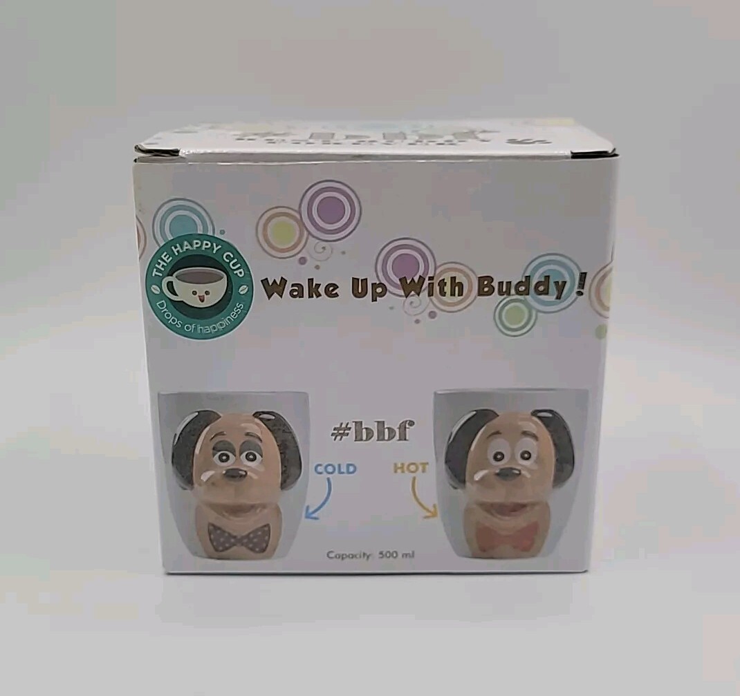 3D Buddy Dog Mug Temp Sensitive Cold Hot Color Changing Bow Tie/Eyes W/Box 16oz