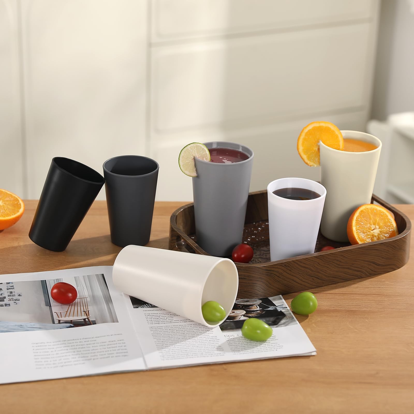 Plastic Cups Set 24 Pcs, 12×14 Oz & 12×20 Oz, BPA-free, Stackable Tumblers