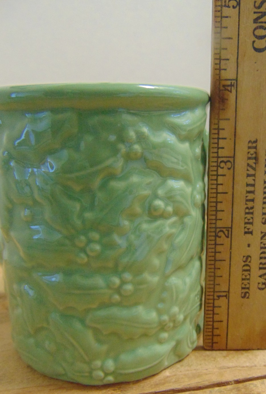 Marjolein Bastin Christmas Embossed Holly Berry Ceramic Green Mug Hallmark
