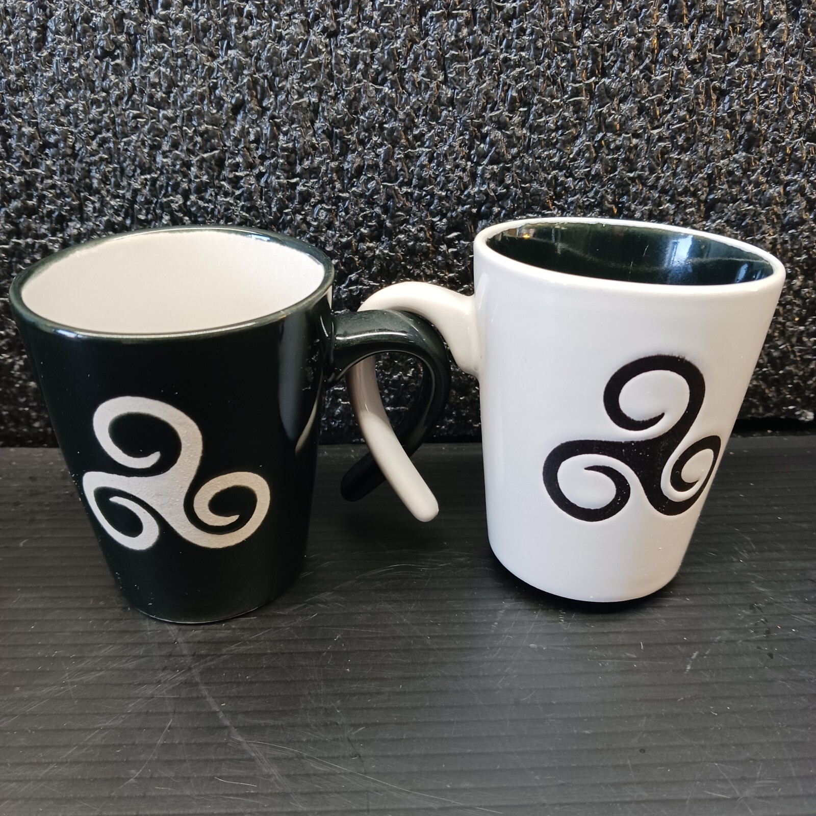 Celtic Triskele Design Matching Black and Cream Color Espresso Mugs 3oz