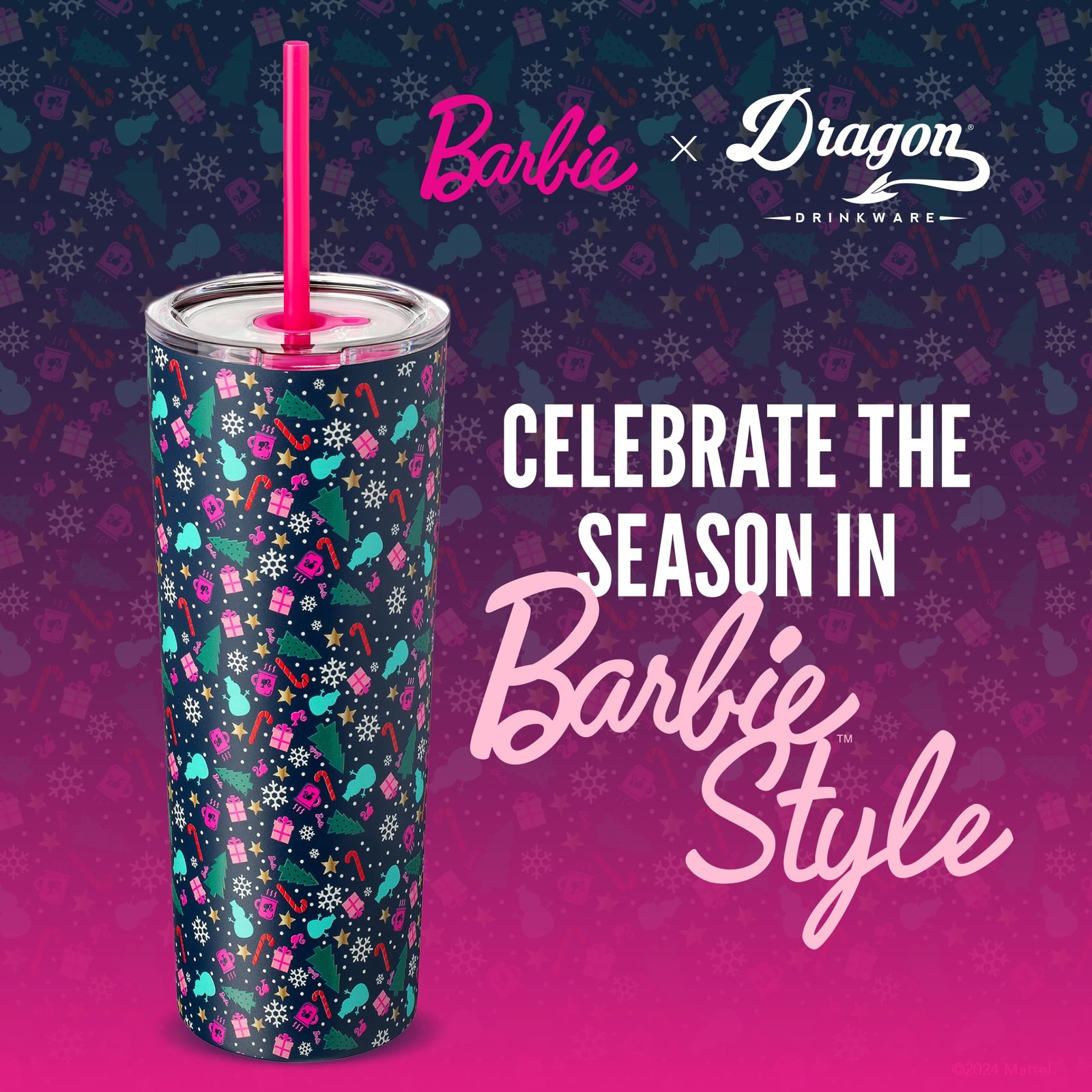 x Barbie Vacuum Insulated Tumbler, 24 oz – Christmas