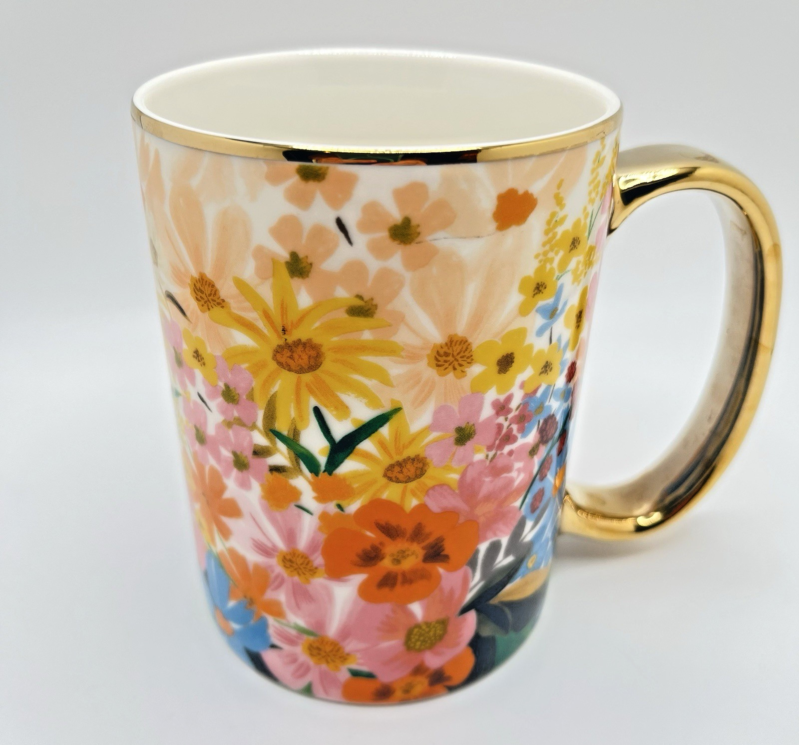 Anthropology Coffee Tea Mug Rifle Paper Co. Floral Marguerite Porcelain Gold