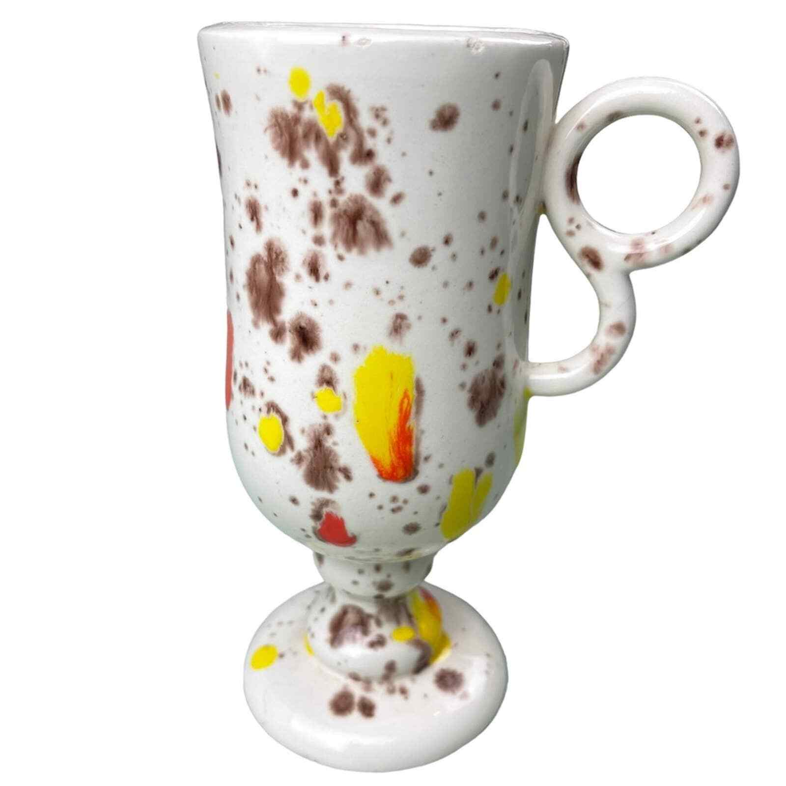 Vintage Mid Century Modern Handmade Ceramic Stemmed Latte Coffee Mug 8oz.
