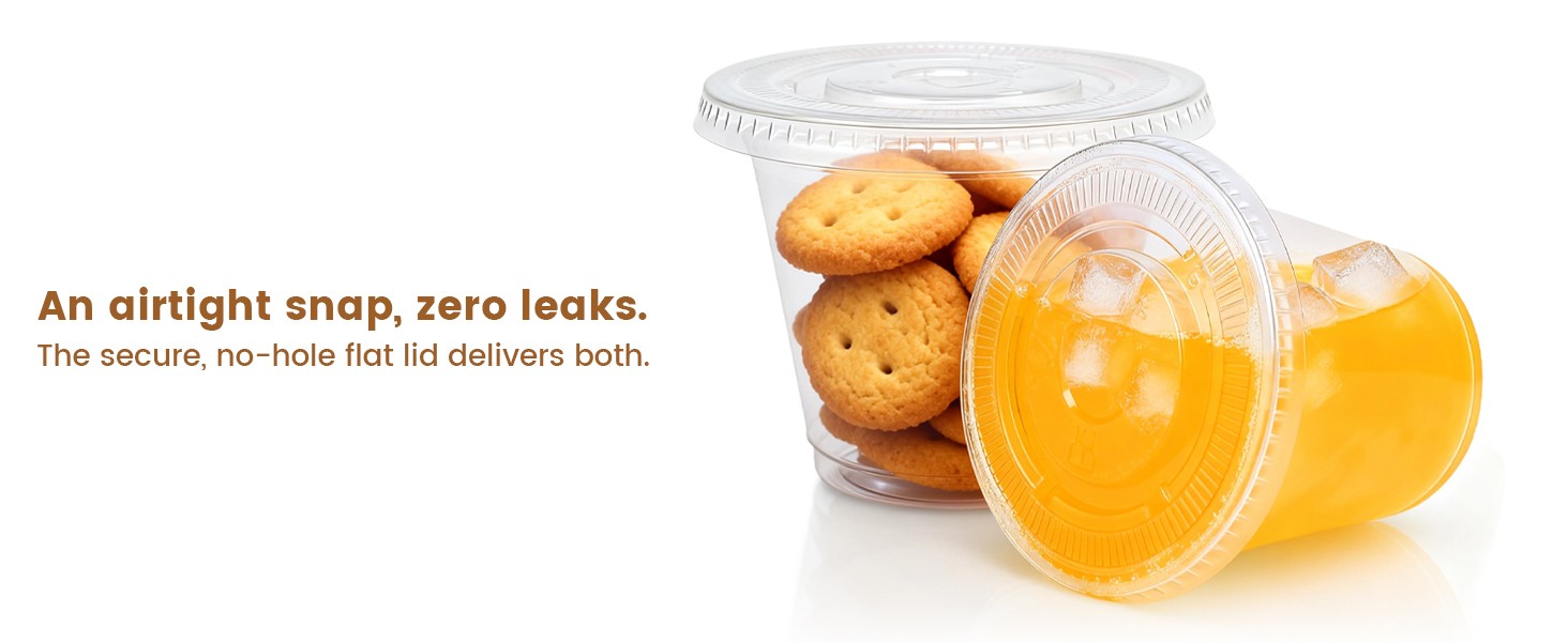 Clear Plastic Cups with Lids, Clear Disposable Cups with Flat Lids No Hole for