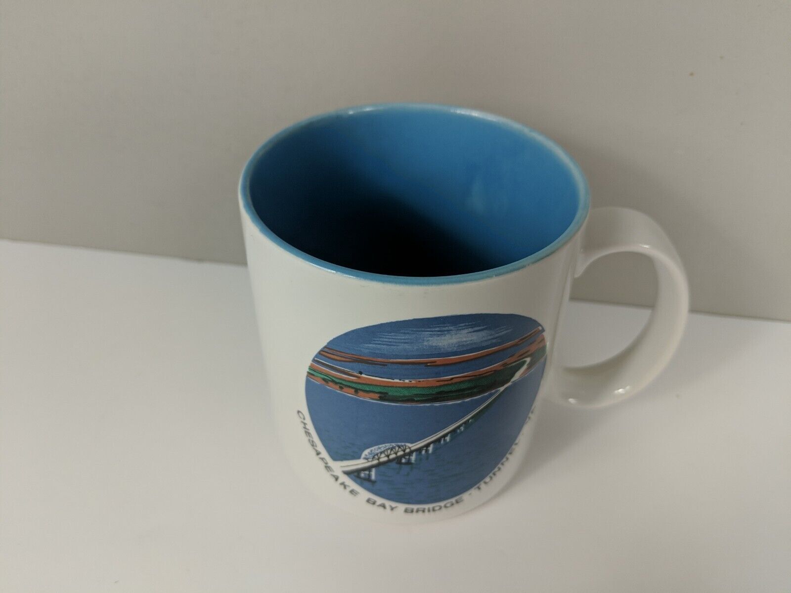 Vintage Chesapeake Bay Bridge/Tunnel Coffee Mug, Virginia, White w/ Artwork