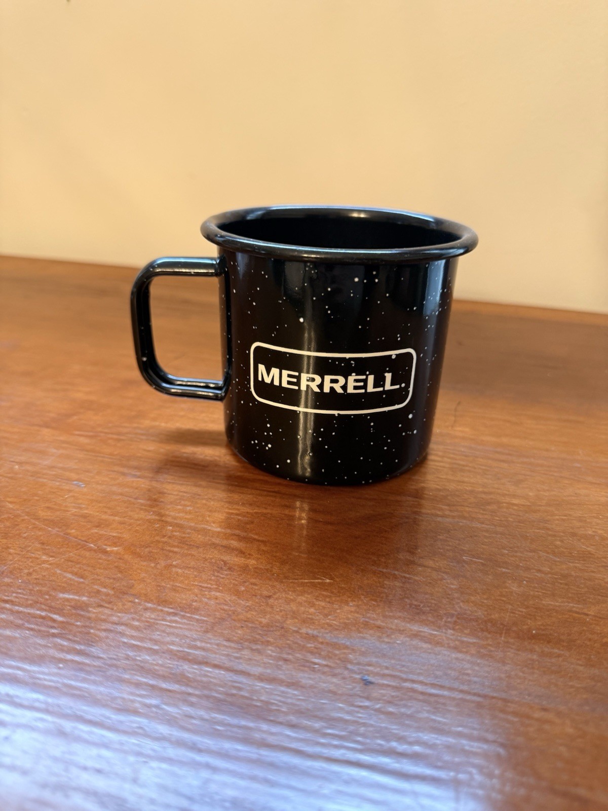 Merrell Metal Coffee Tea Mug Cup Camping Black with White Speckles Hiking