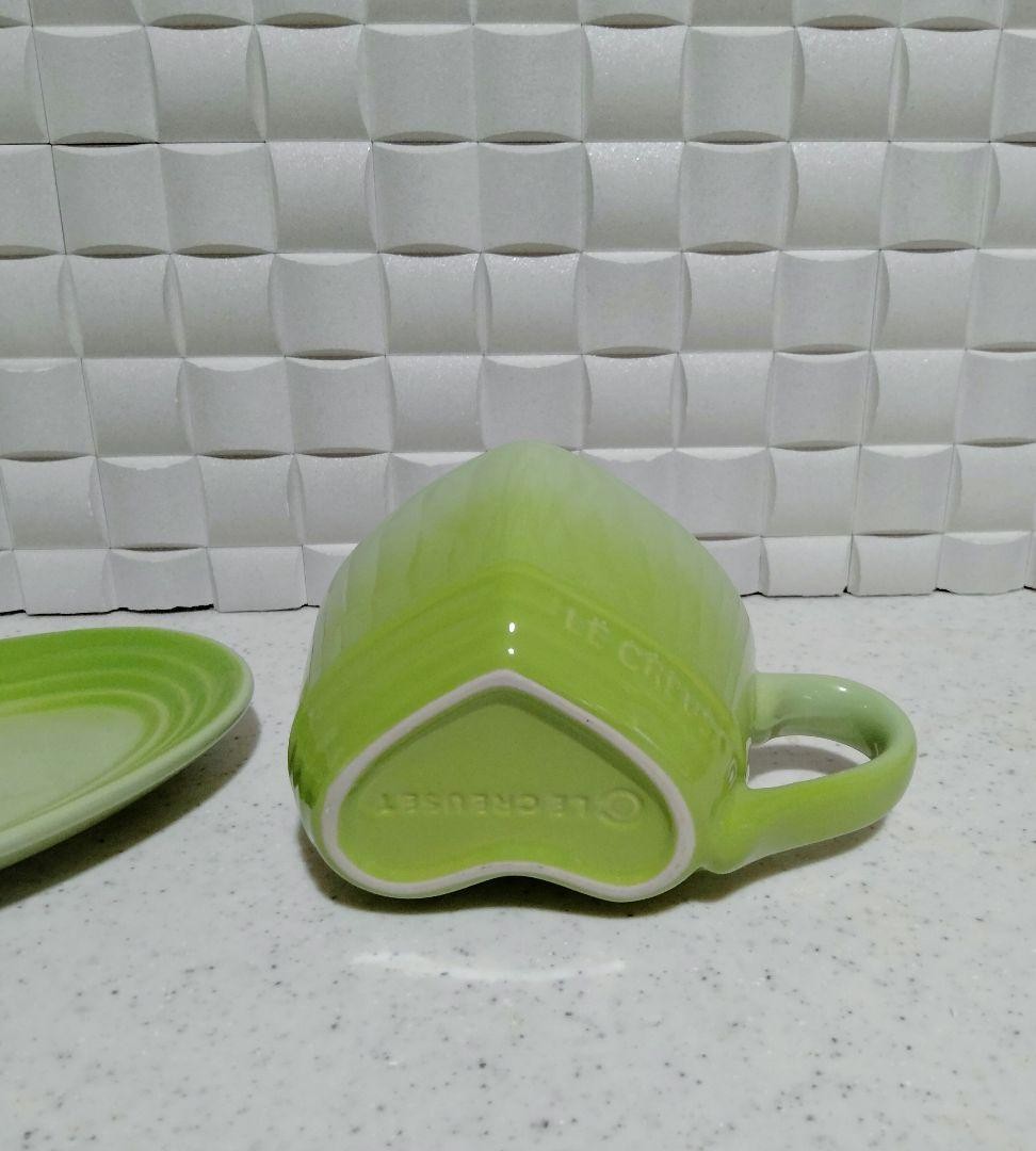 Le Creuset Heart Mug 220ml with Saucer Kiwi Green Stoneware