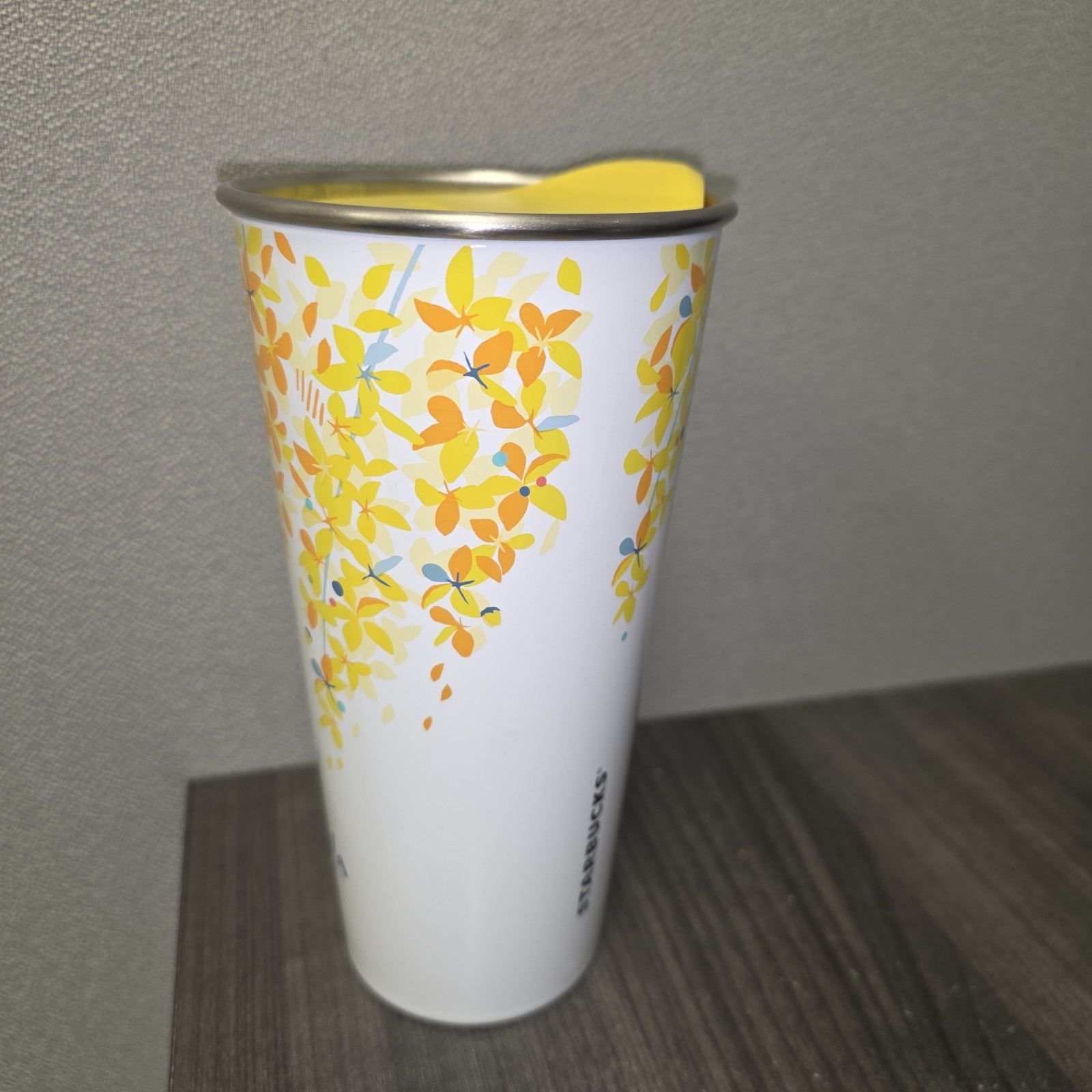 Starbucks Tumbler Thailand Cassia Fistula 16oz White Yellow Floral Stainless Mug
