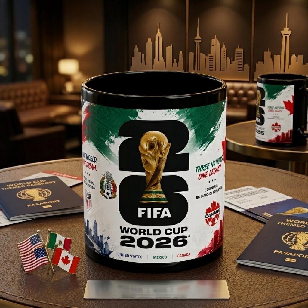 FIFA World Cup 2026 Logo and Trophy Black Mug Soccer Tournament Coffee Cup