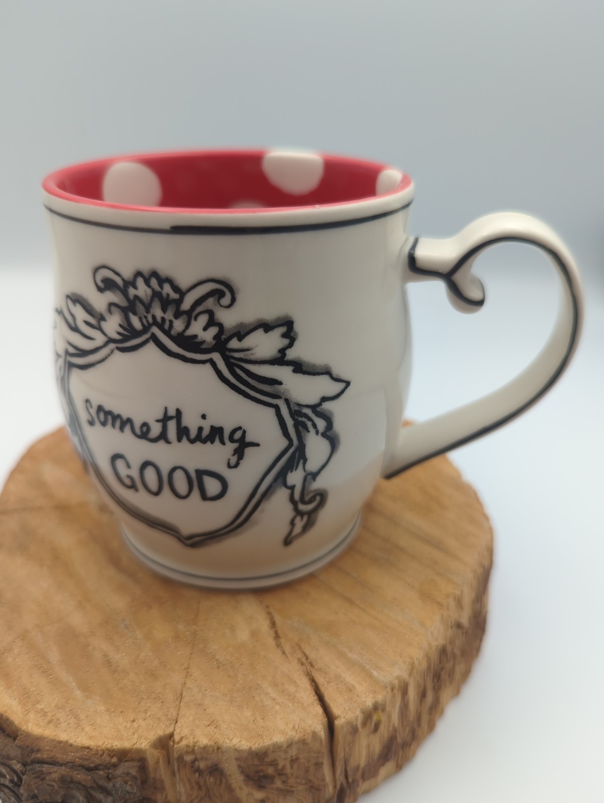 Anthropologie Molly Hatch Crowned Leaf Mug Something Good Red Polka Dot Inside