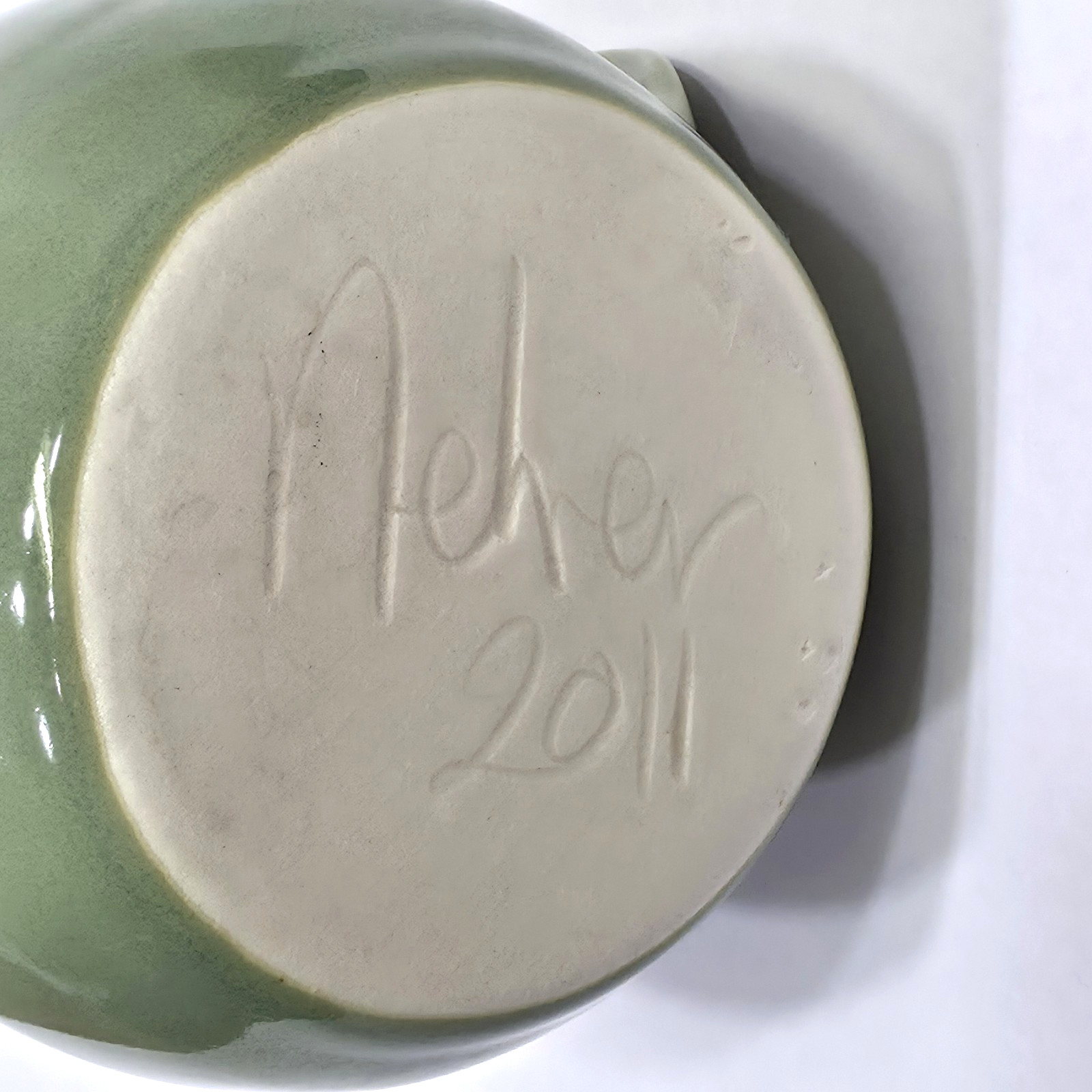 Neher 16oz Right Hand Handwarmer Mug 3 Color Drip Glaze Pottery Green Blue 2011