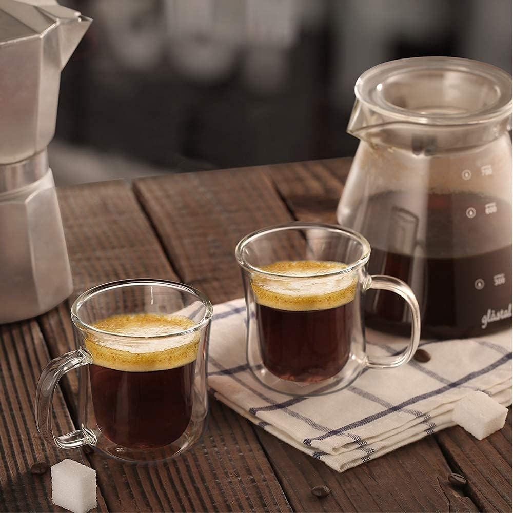 Espresso Cups 4 Oz Double Walled Glasses Coffee Mugs Set of 2, Clear Glass