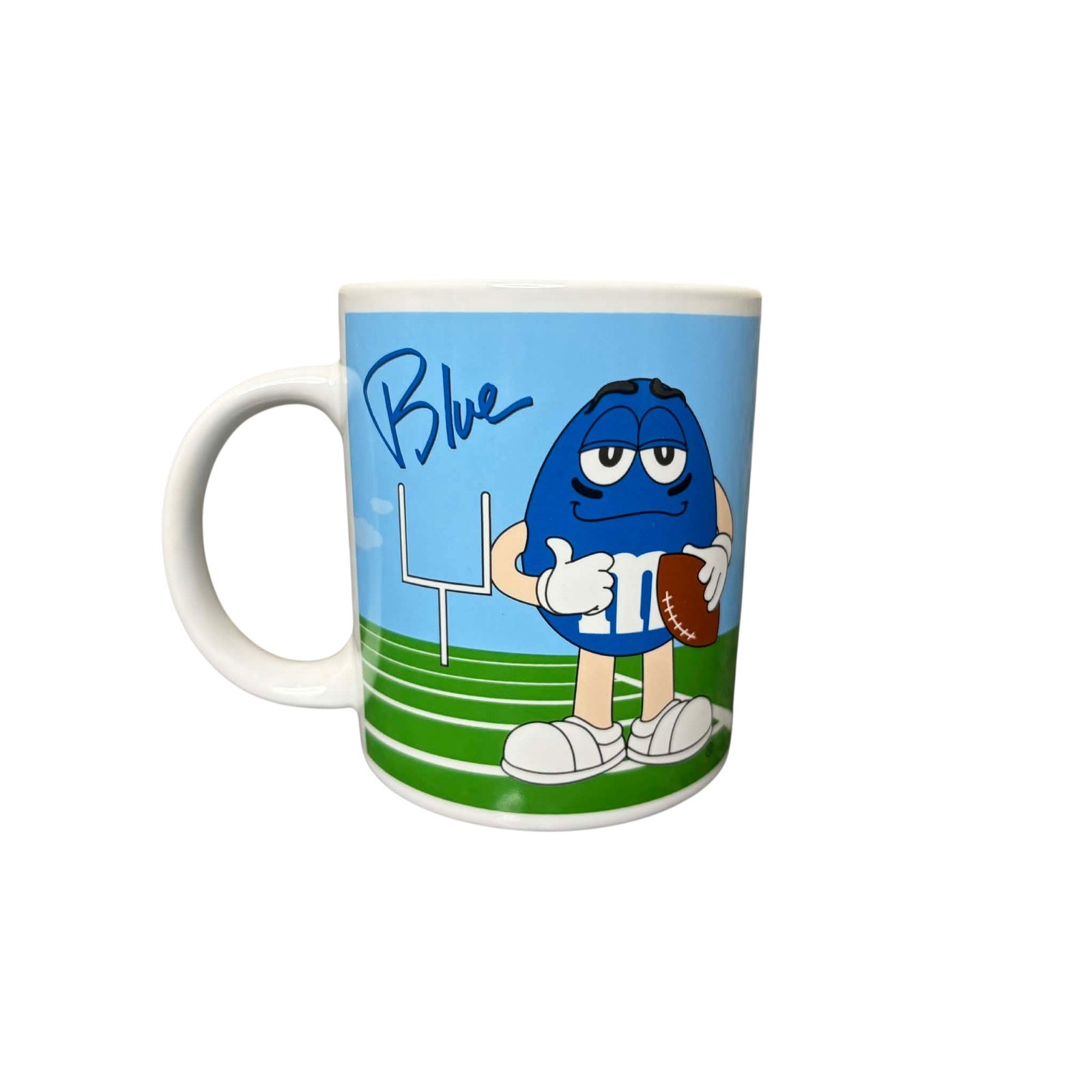Vintage 2002 M&Ms Galerie Coffee Mug Red Golf Blue Football Sports Ceramic Cup