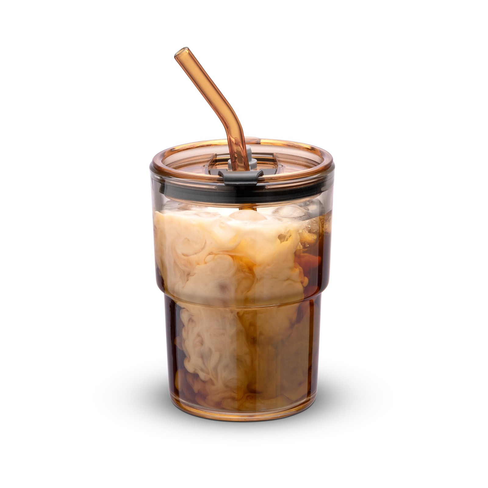 Bluepolar 13oz Amber Insulated Glass Tumbler with Straw & Lid