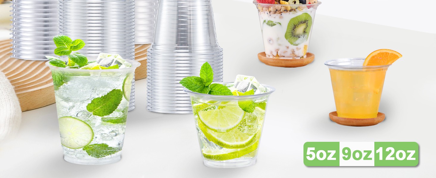 Clear Plastic Cups, Disposable Cups Wine Cocktail Punch, Sturdy & Food Safe