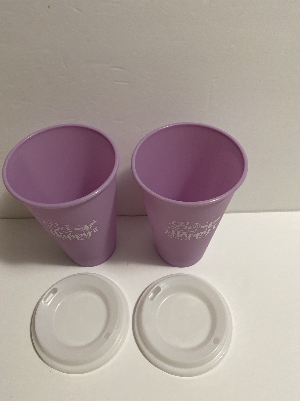 Coffee Cups w/Lid “Be Happy” 2pk Coffee Go Tumbler 16oz New