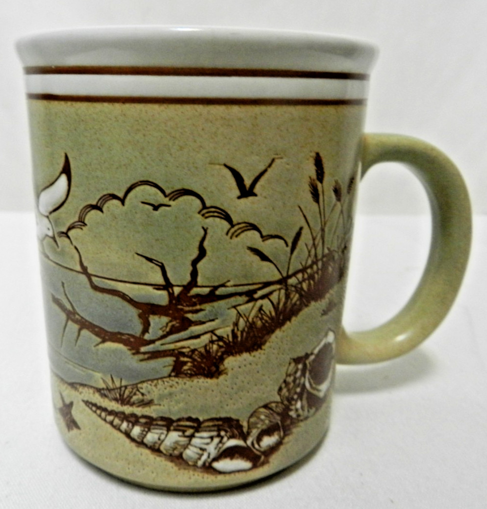 Otagiri Vintage Seagulls Nautical Shells Starfish Ocean Japan Mug Cup stoneware