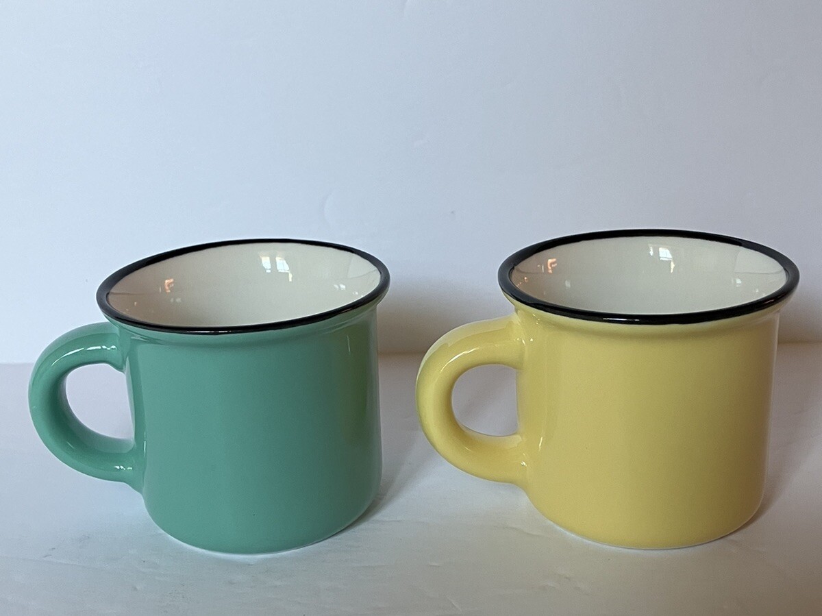Robert Stanley Ceramic 2 Oz Expresso Cups Yellow And Teal (2)
