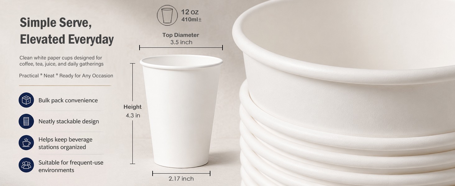 Disposable Paper Coffee Cups Bulk, Leak-Proof White Coffee Cups for Hot & Cold