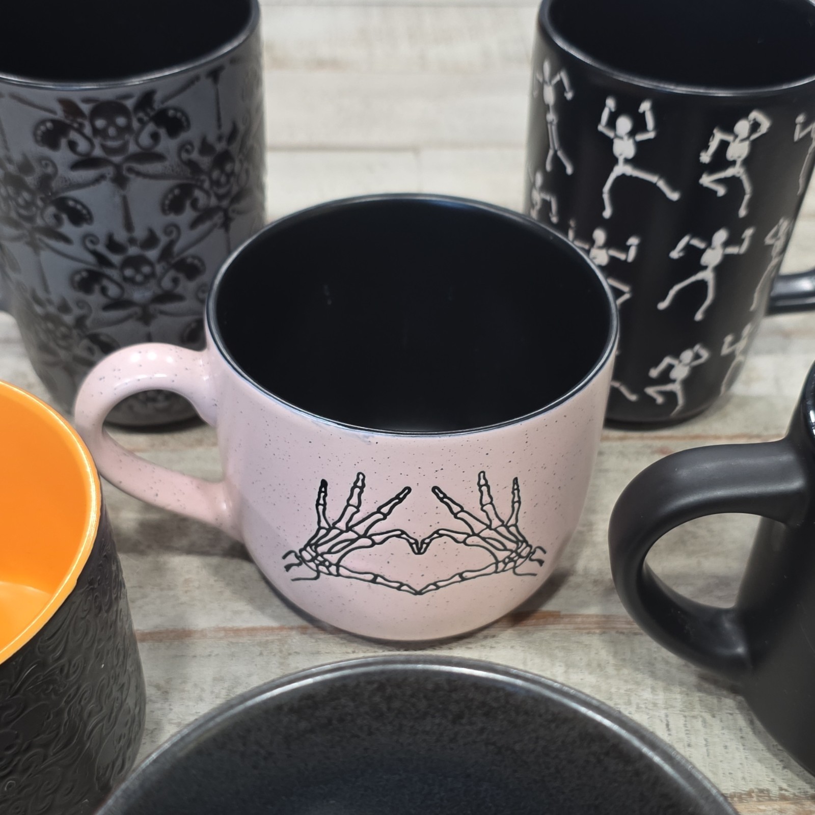6pc Lot Of Gothic Skull Decorated Ceramic Mugs