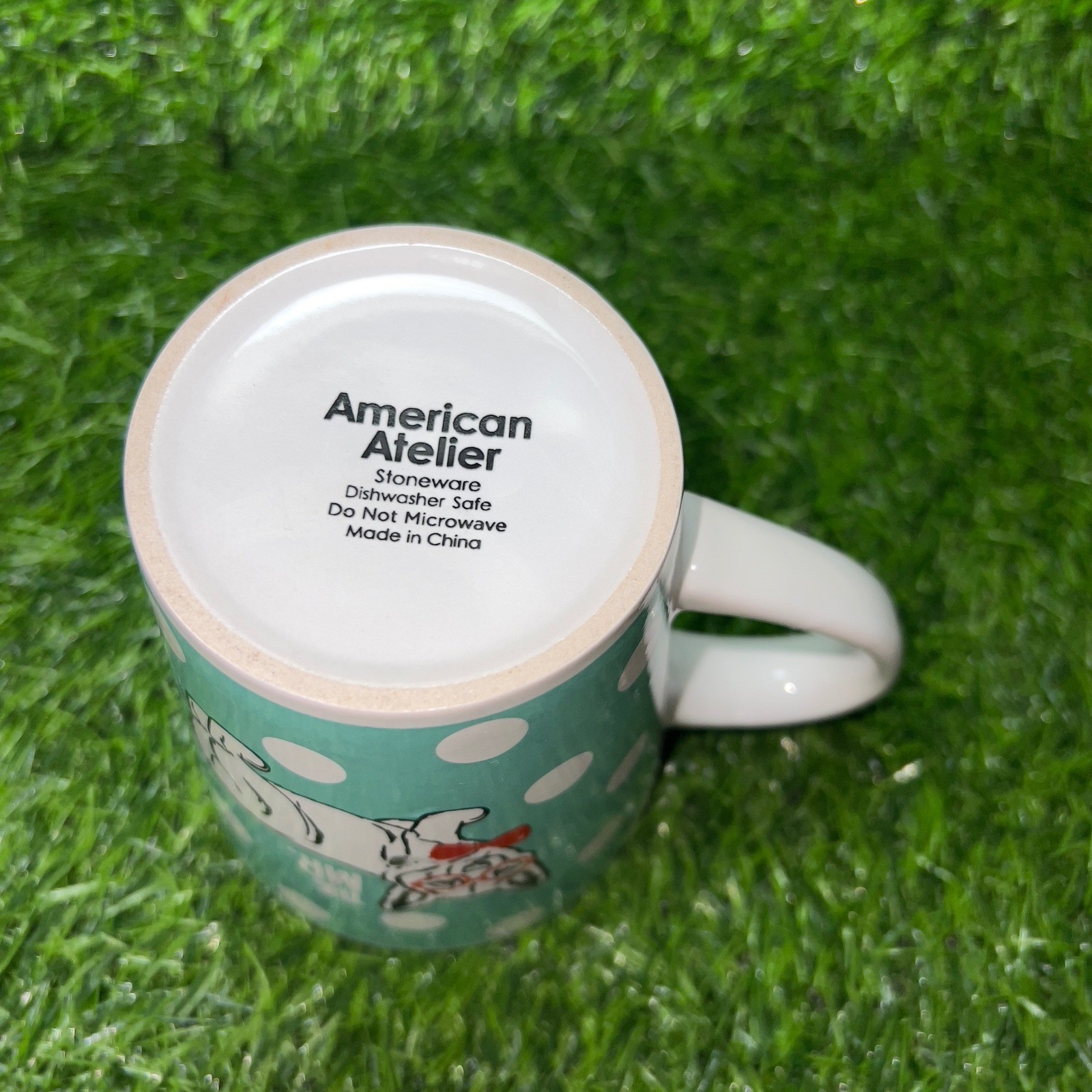 American Atelier Corgi Dog Mug Teal White Polka Dot Coffee Tea Cup