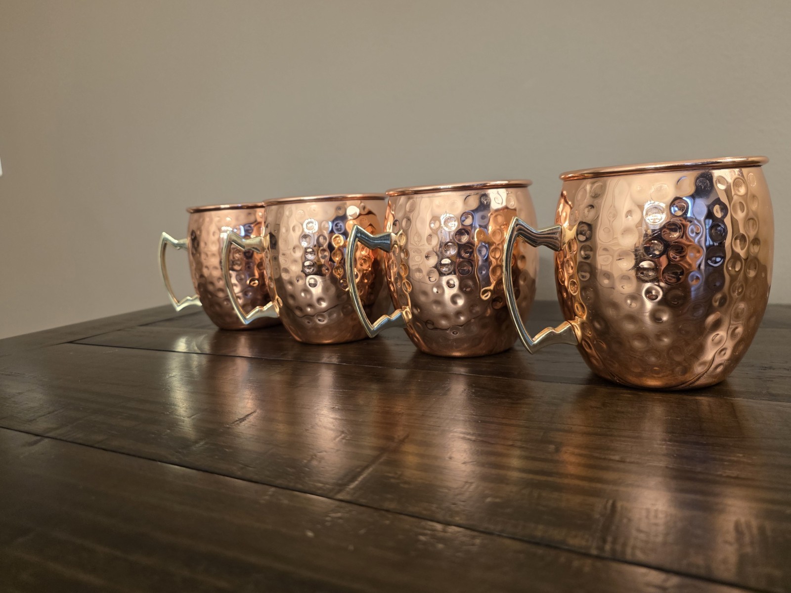 Set of 4 Hammered Copper Moscow Mule Mugs Stainless Steel Lined Cocktail Cups