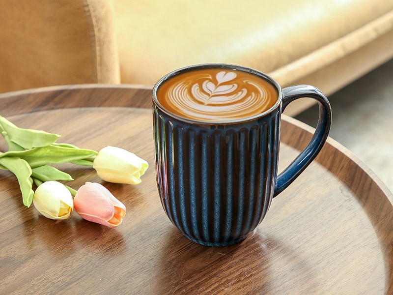 20 Oz Large Ceramic Coffee Mug, Ribbed Textured Tea Cup with Big Easy Grip