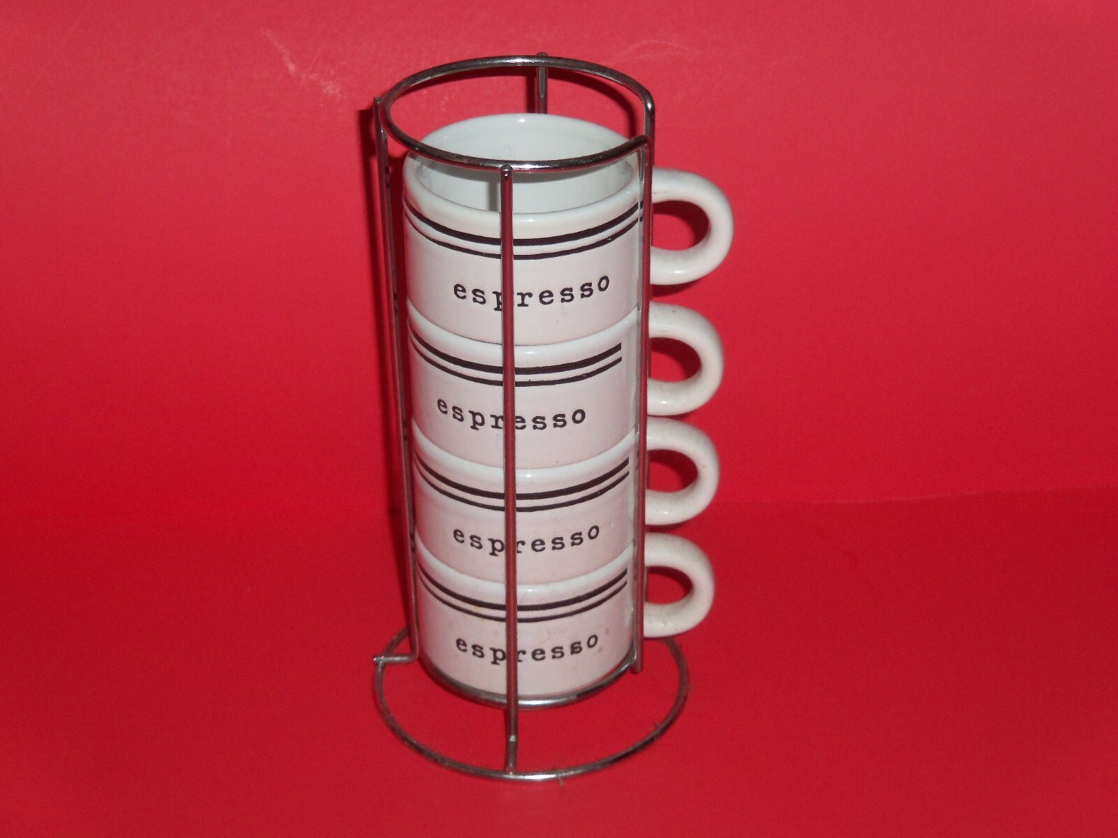 Unbranded Set of 4 Ceramic Espresso Mugs with Wire Rack