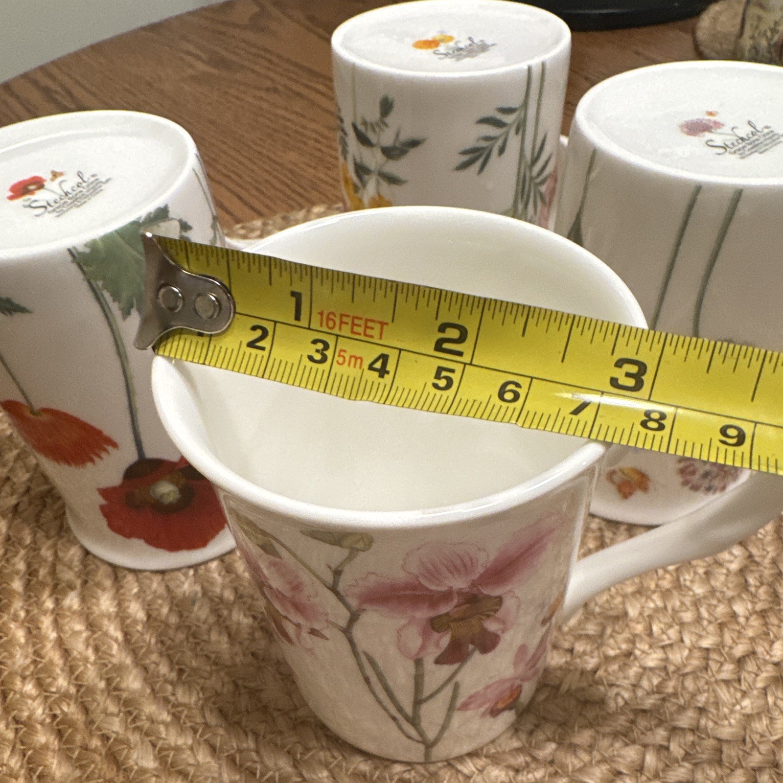 Stechcol Gracie Bone China Floral Butterfly Coffee Mug Set of 4 8 fl oz White
