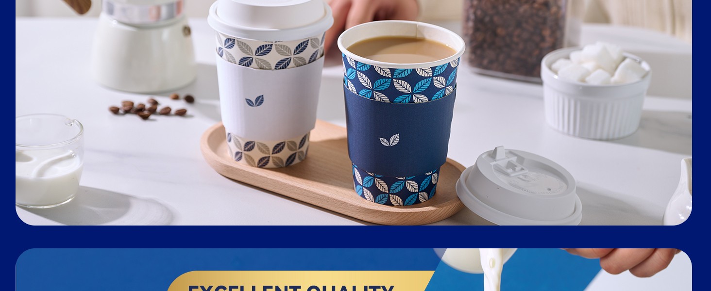 Paper Coffee Cups, Disposable To Go Coffee Cups with Lids, Sleeves and Stirrers