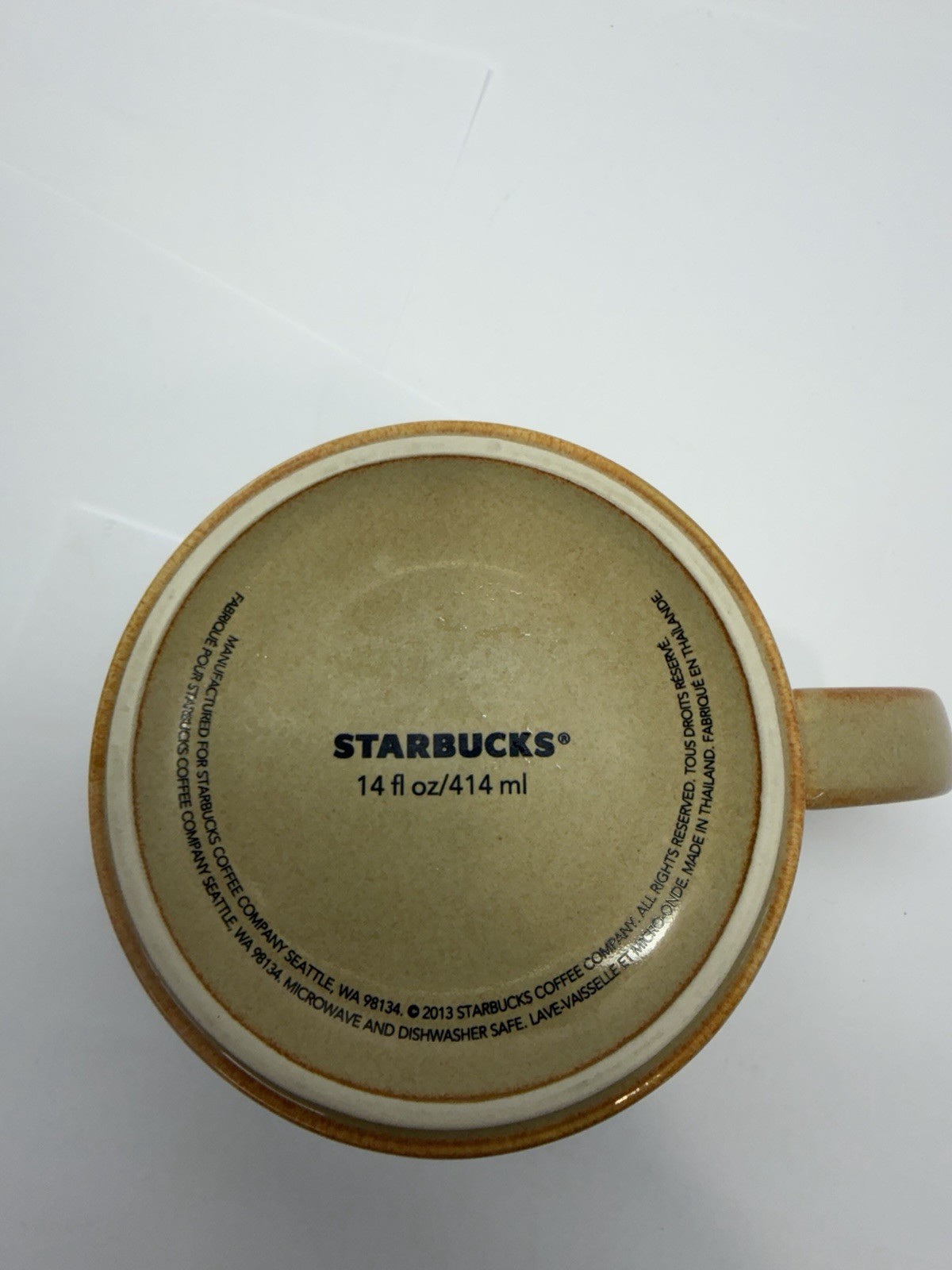 Starbucks 2013 Tan Ceramic Coffee Mug Embossed Leaf Pattern 14oz Stackable Leaf