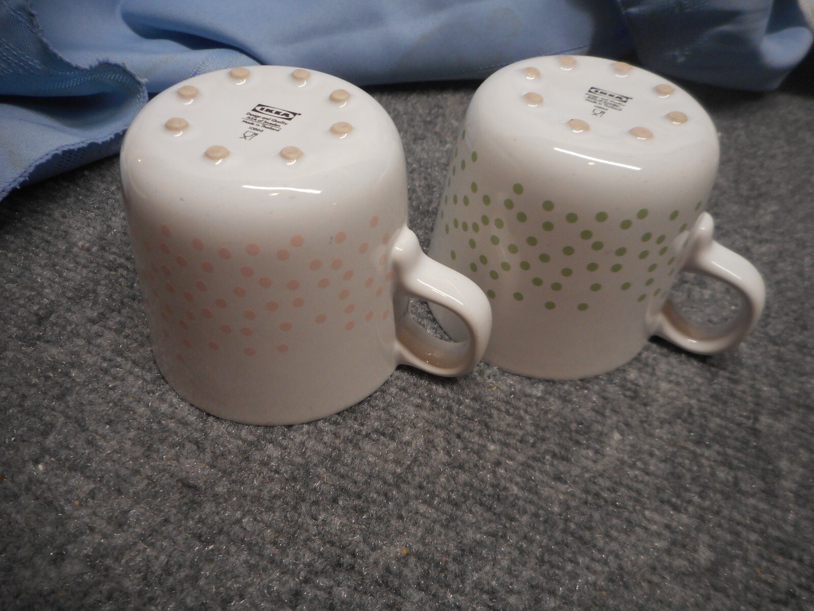 Ikea Pink Green Polka Dot Coffee Mug Tea Cup 8 fl oz X2