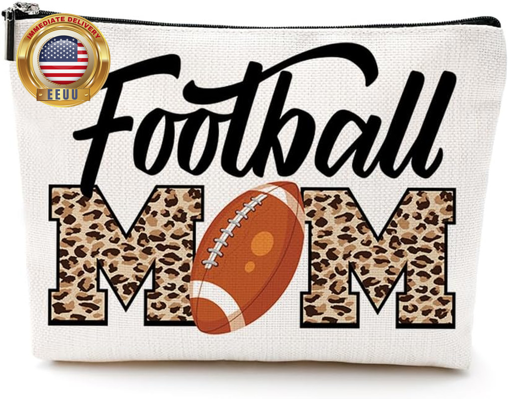 Funny Football Mom Essentials Mothers Day Makeup Bag Mom Gifts Leopard Print Cos