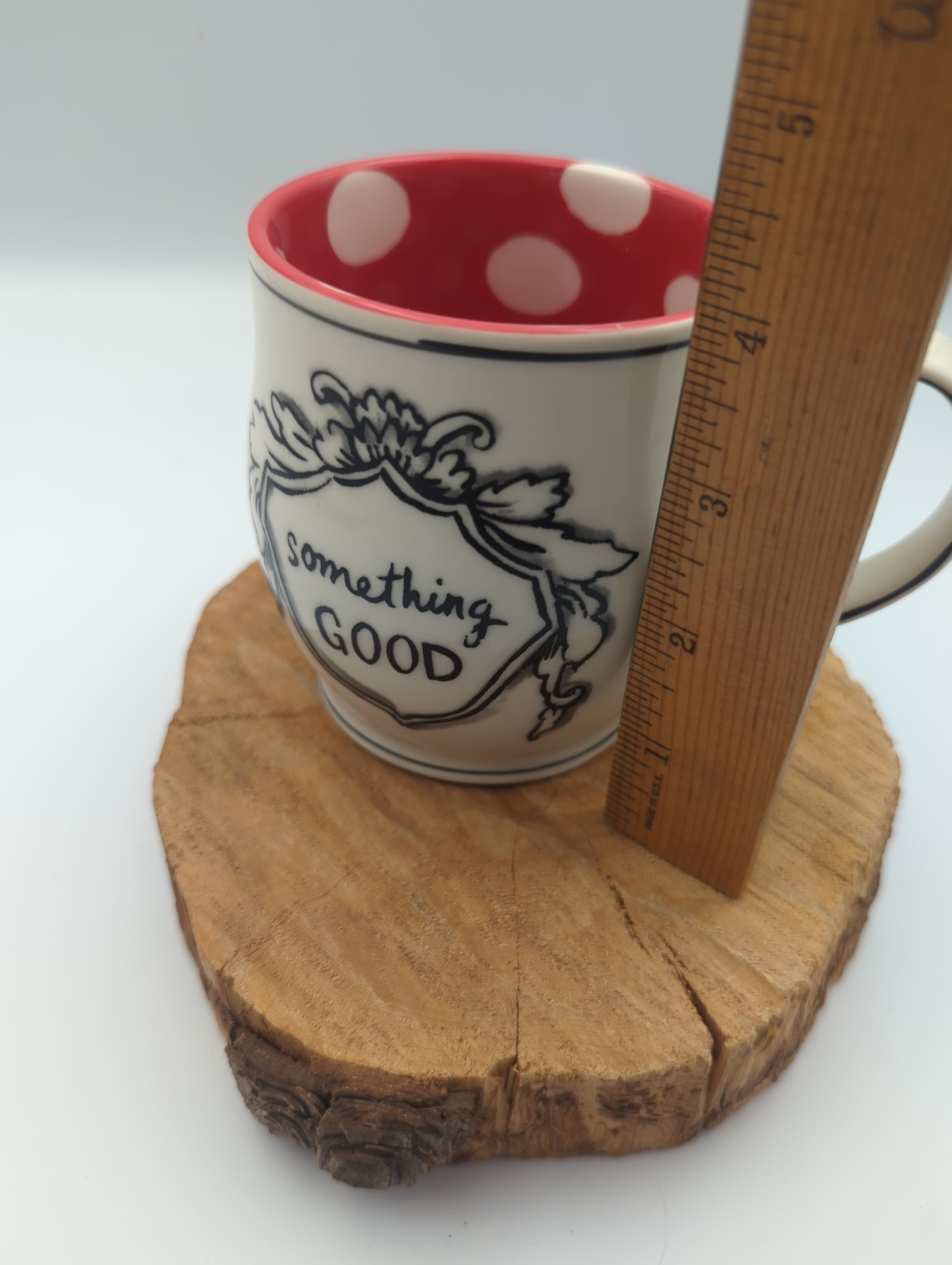 Anthropologie Molly Hatch Crowned Leaf Mug Something Good Red Polka Dot Inside