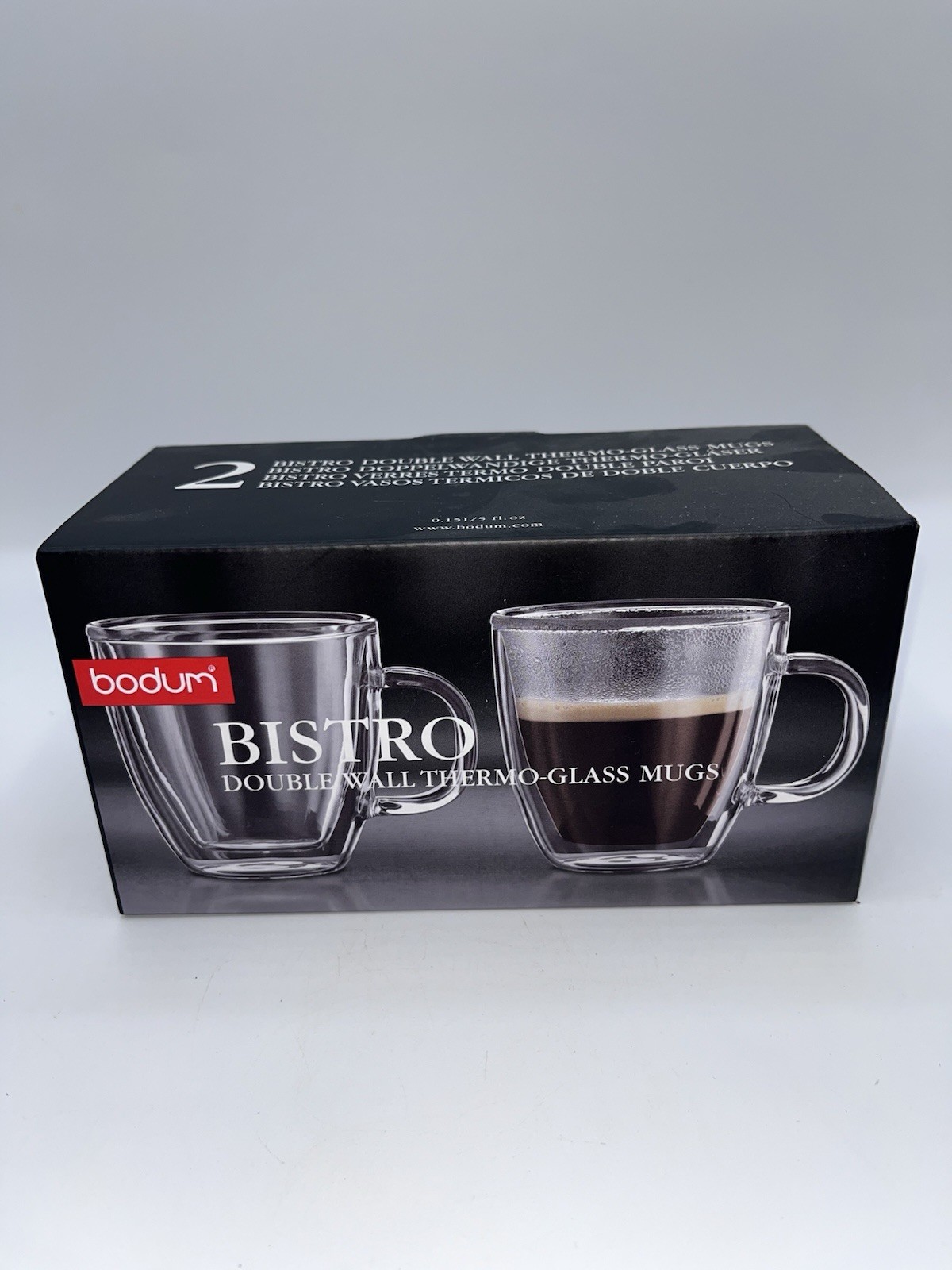 Bodum Bistro Double Wall Clear Borosilicate Glass Mugs Set of 2 10.5 oz