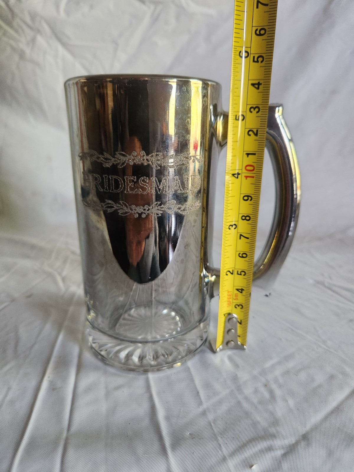 “Bridesmaid” Beer Mug Metallic Smoky Wrapped Glass Mug • Bridal Party